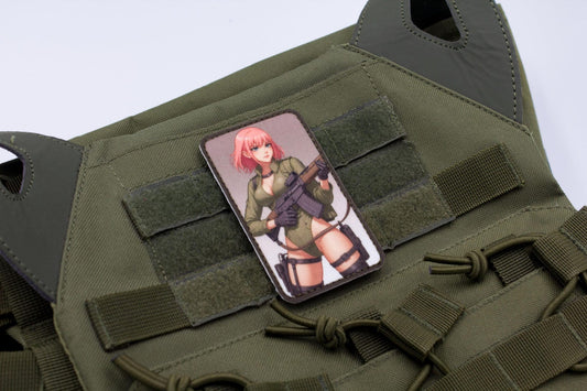 Sexy girl with pink hair military hook and loop anime patch