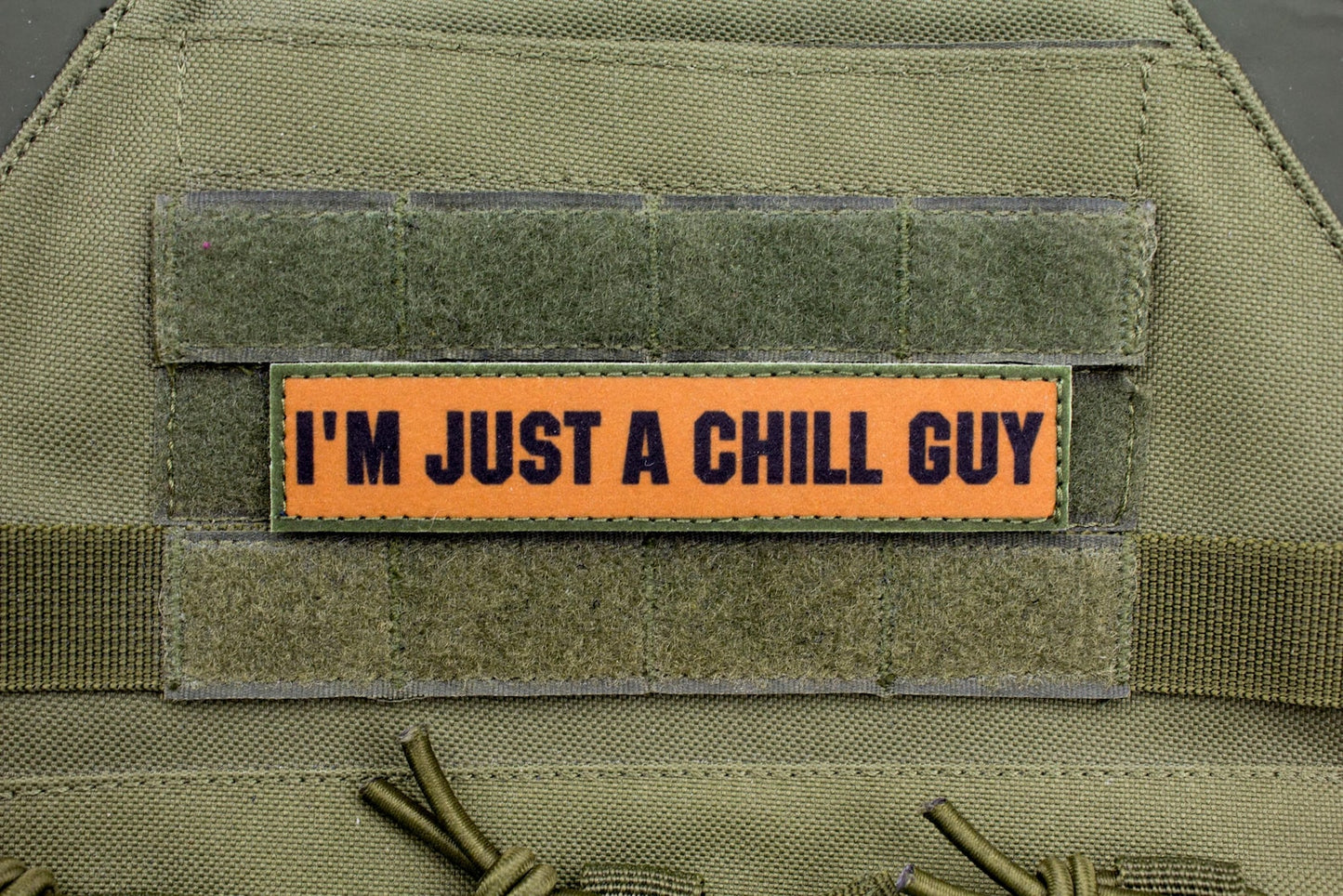 Chill Guy meme brown stripe hook and loop morale patch