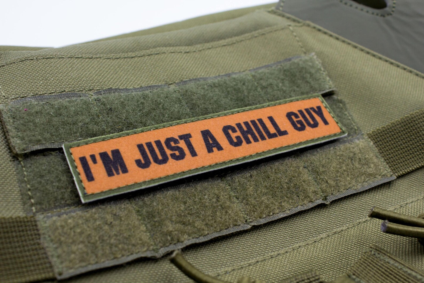 Chill Guy meme brown stripe hook and loop morale patch