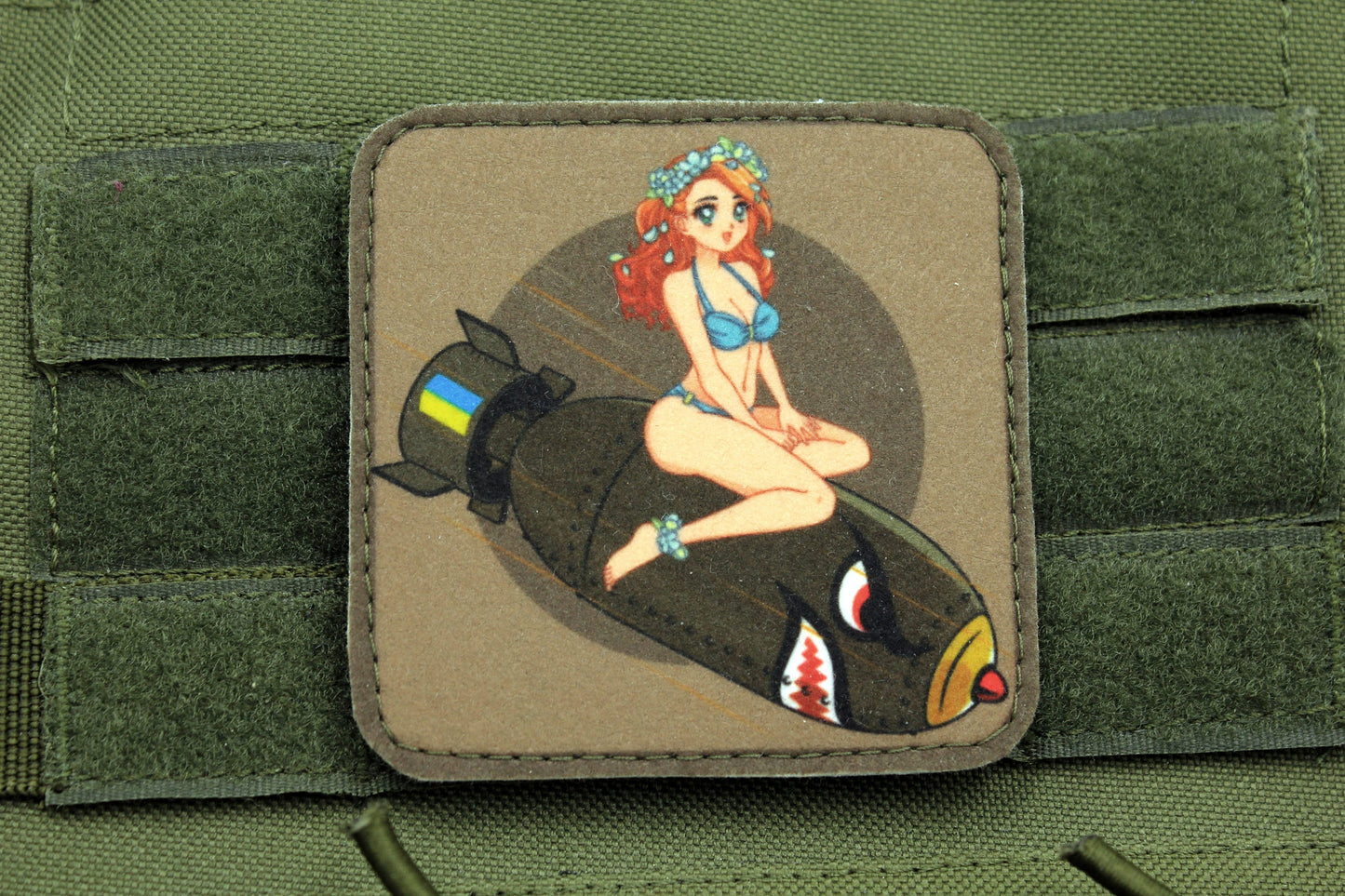 Pin up anime girl on bomb military hook and loop patch