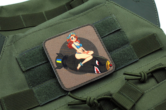 Pin up anime girl on bomb military hook and loop patch