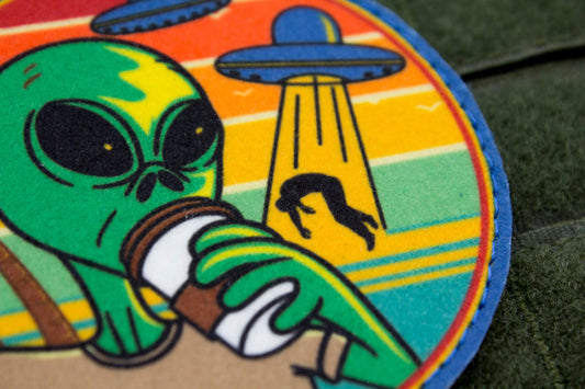 Alien with coffee UFO hook and loop morale space patch