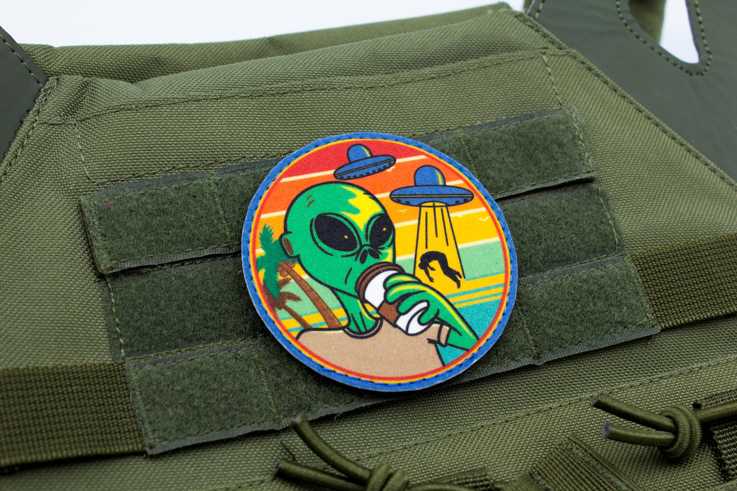 Alien with coffee UFO hook and loop morale space patch