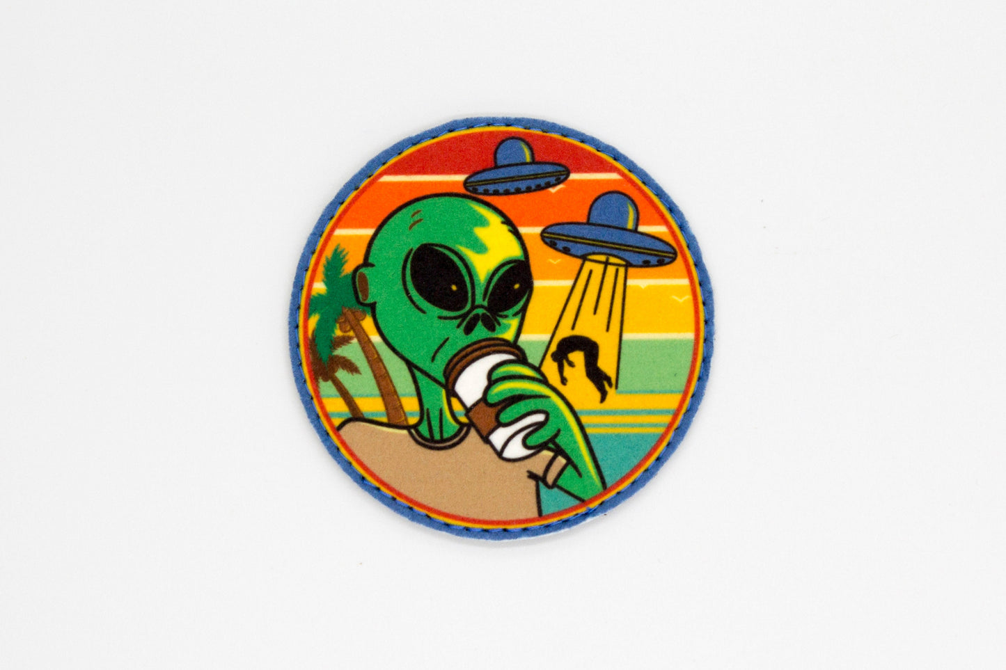 Alien with coffee UFO hook and loop morale space patch