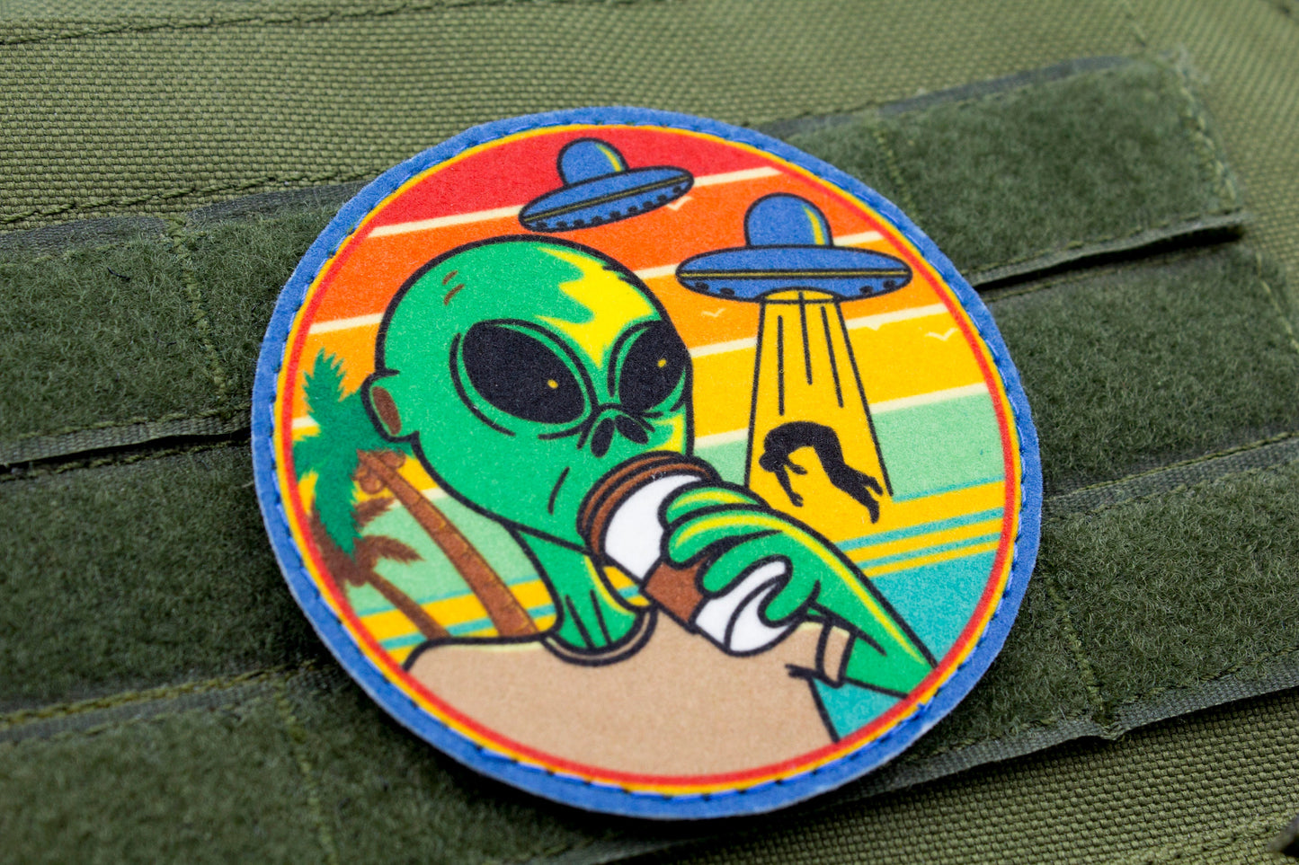 Alien with coffee UFO hook and loop morale space patch