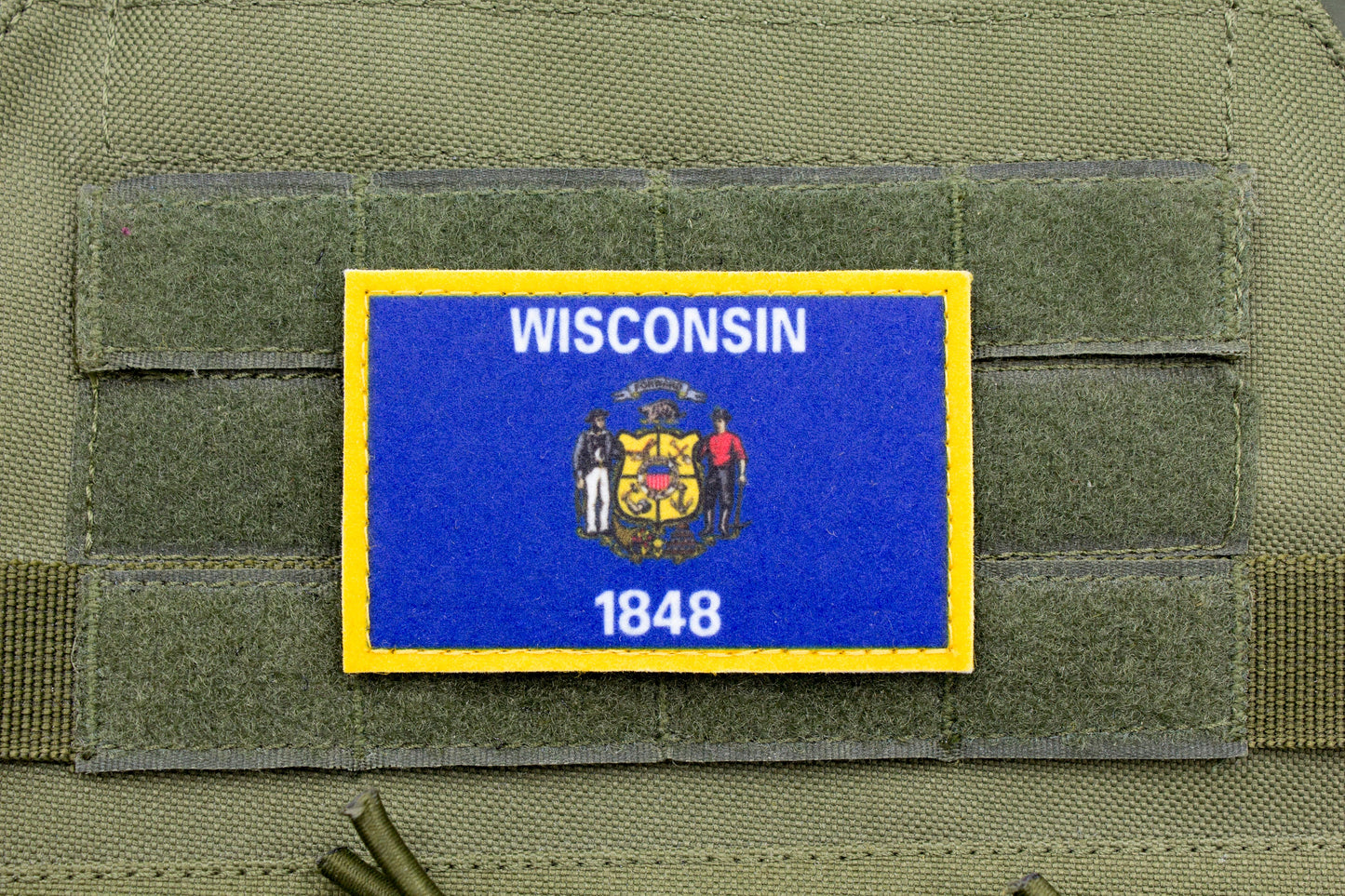 Wisconsin flag patriotic hook and loop patch