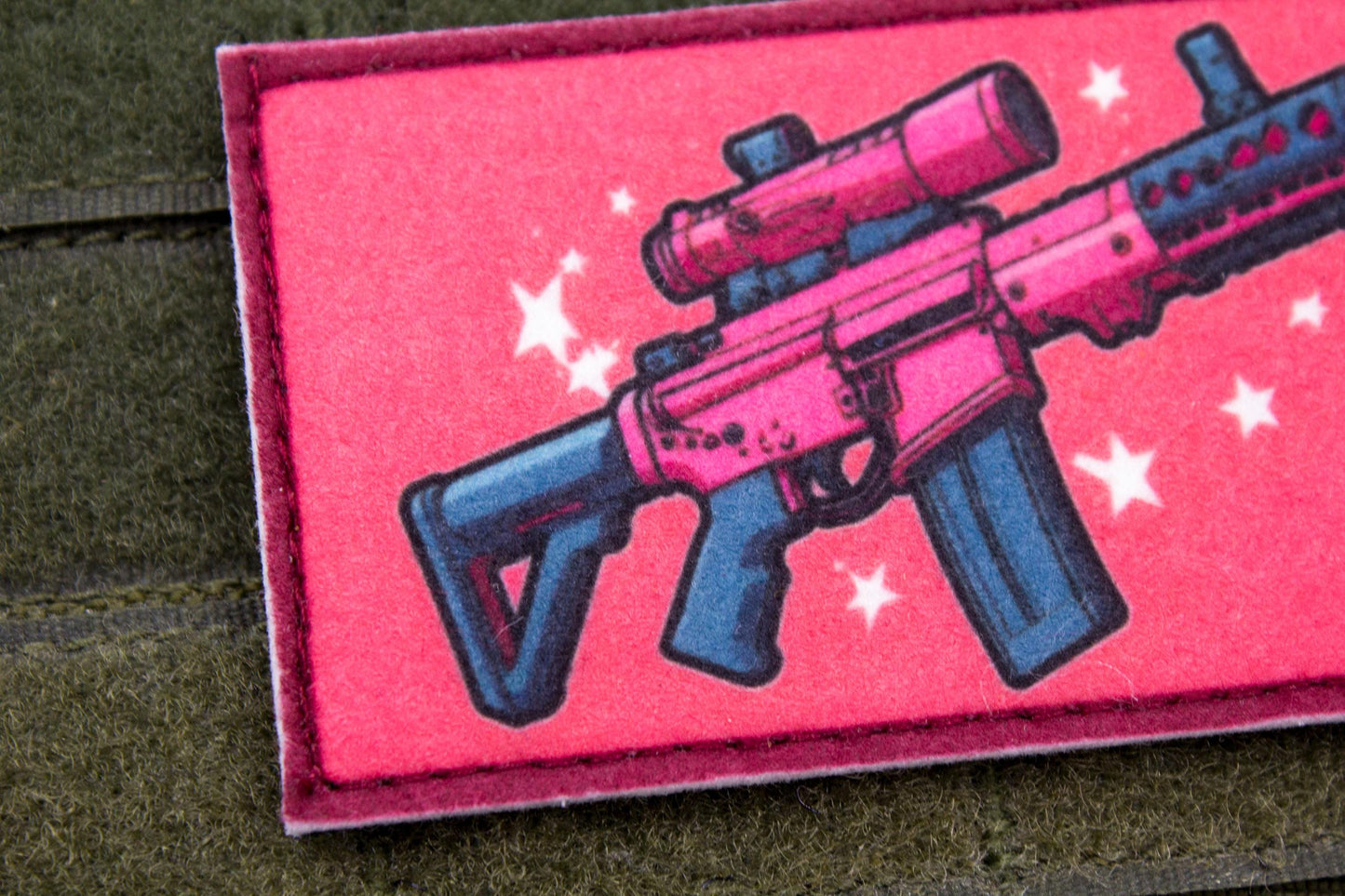 Barbie style pink gun hook and loop morale patch
