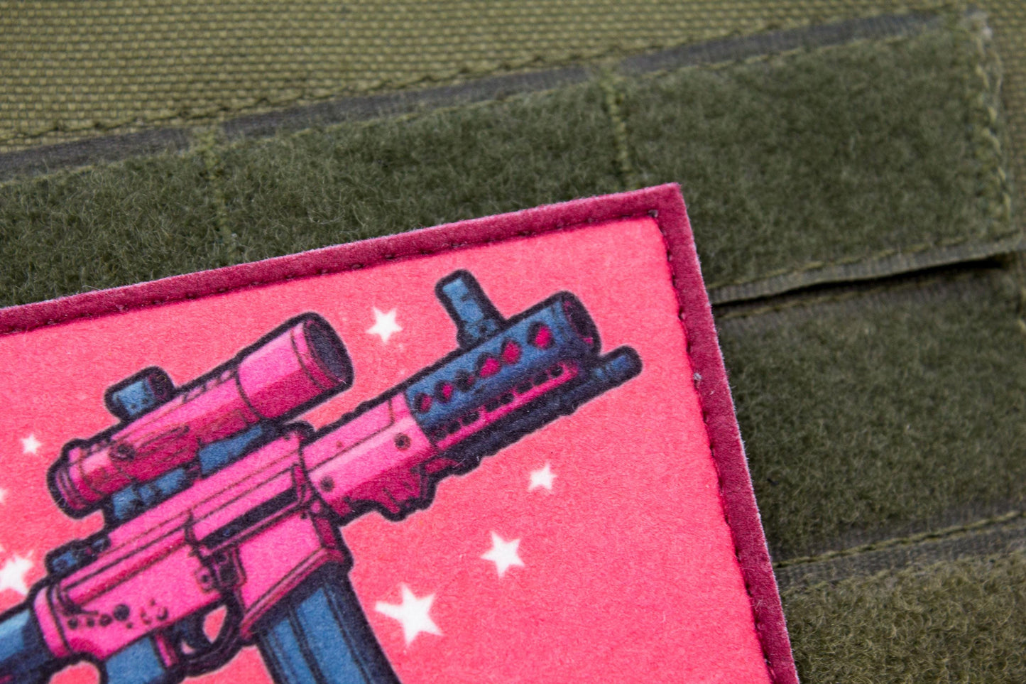 Barbie style pink gun hook and loop morale patch