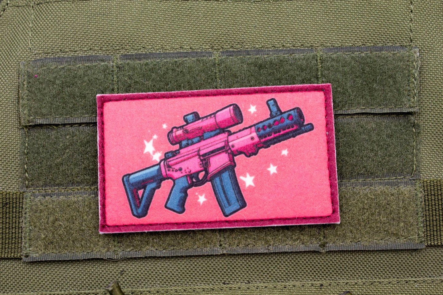 Barbie style pink gun hook and loop morale patch