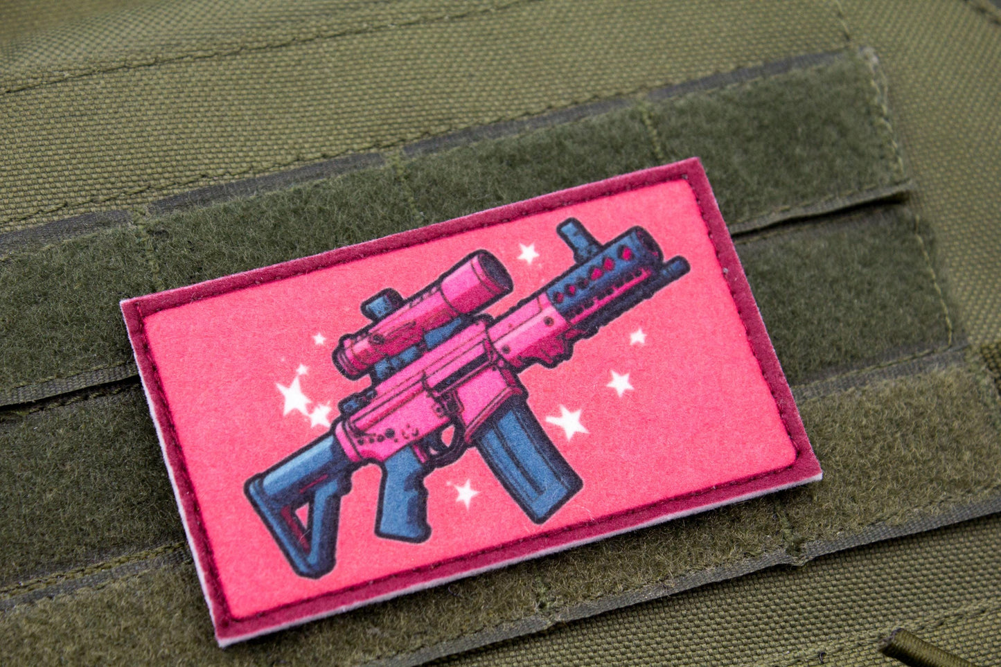 Barbie style pink gun hook and loop morale patch