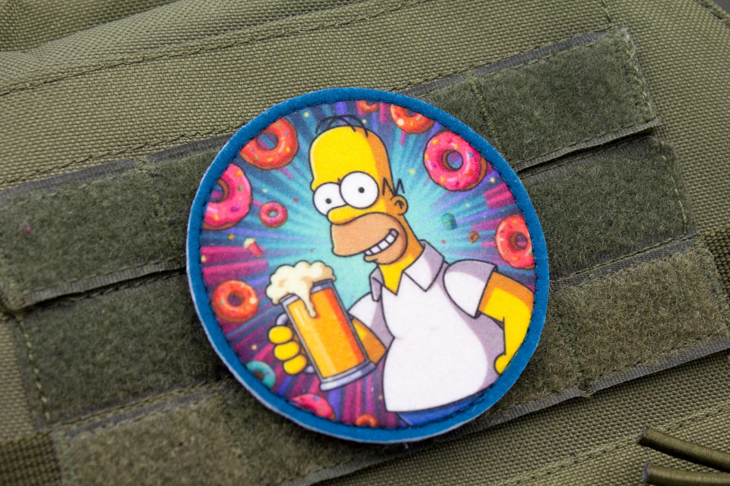 Homer Simpson with beer and donuts hook and loop morale patch