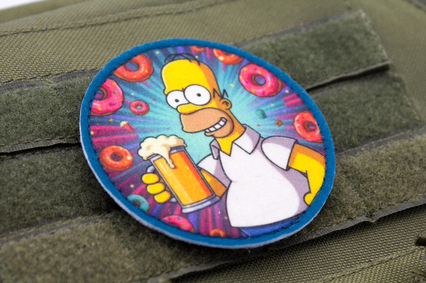 Homer Simpson with beer and donuts hook and loop morale patch