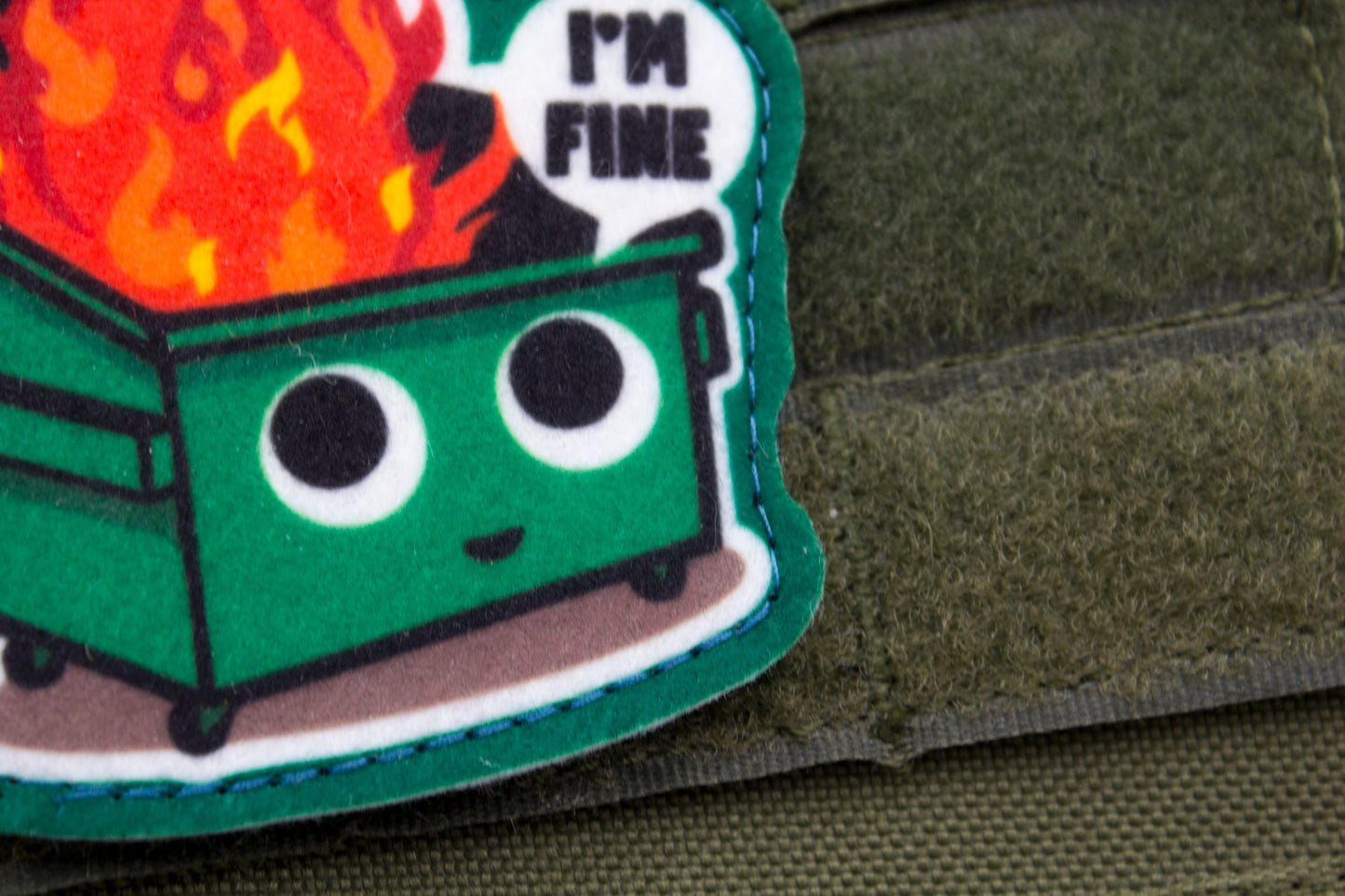 Dumpster fire This is Fine Meme hook and loop morale patch