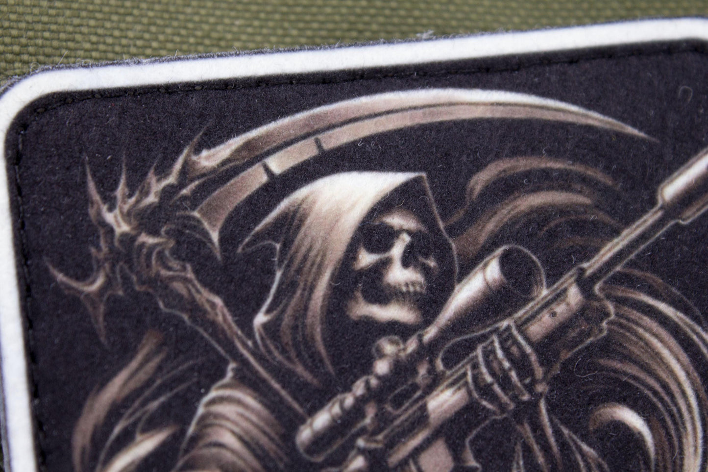 Death with a sniper rifle hook and loop morale patch