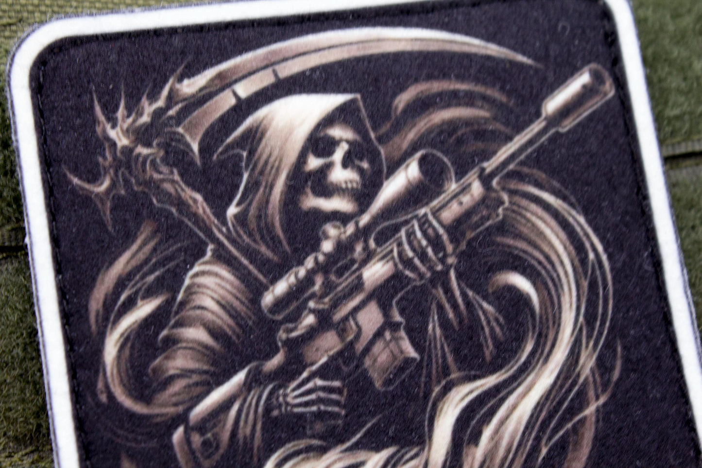 Death with a sniper rifle hook and loop morale patch