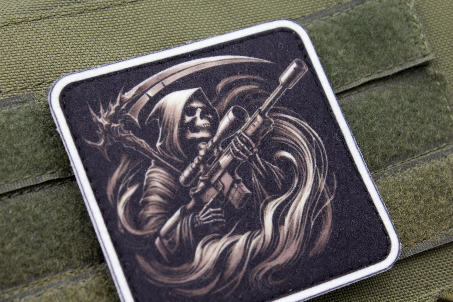 Death with a sniper rifle hook and loop morale patch