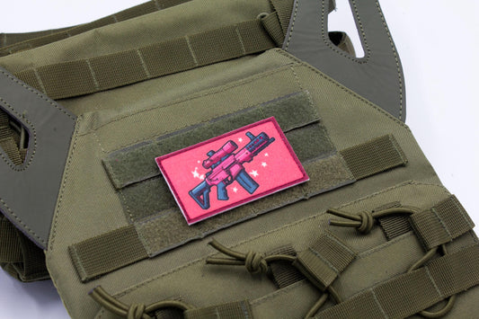 Barbie style pink gun hook and loop morale patch