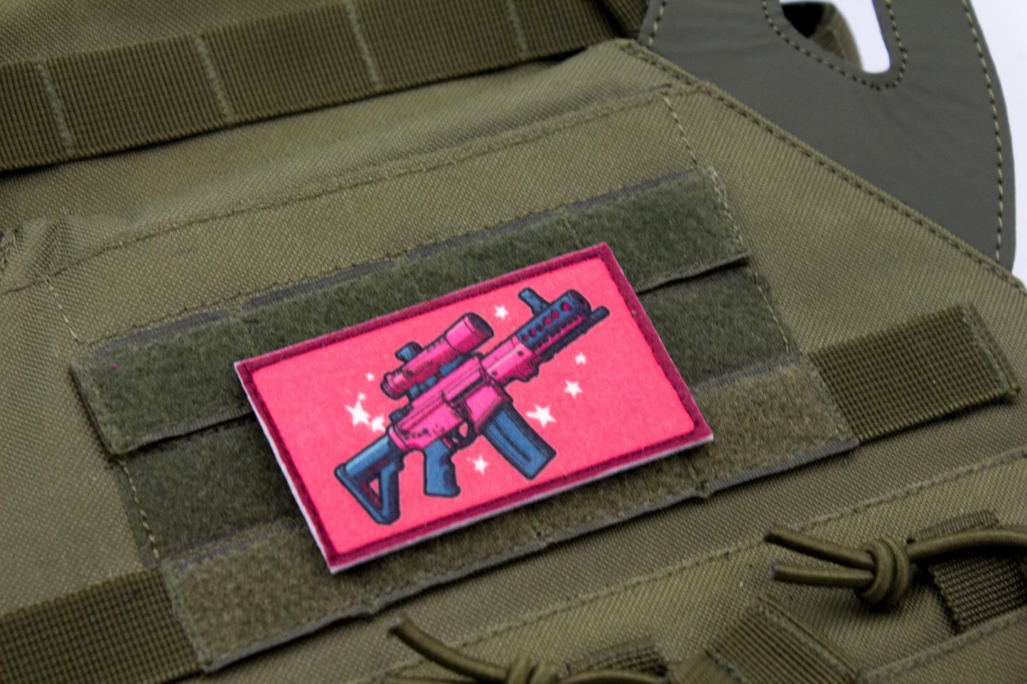 Barbie style pink gun hook and loop morale patch