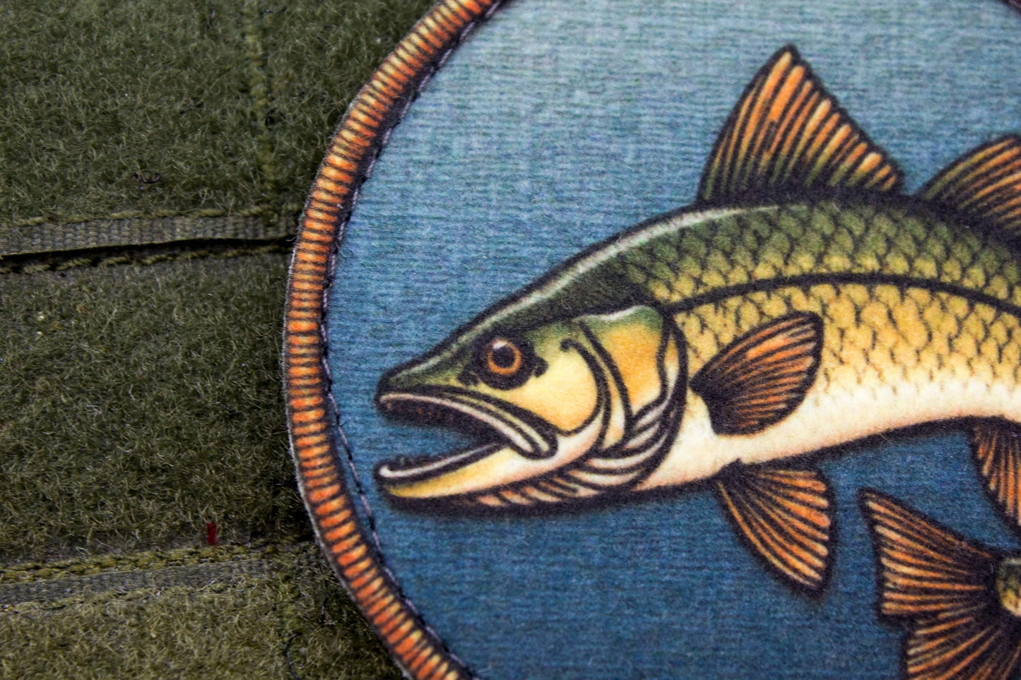 Pike fishing hook and loop morale patch