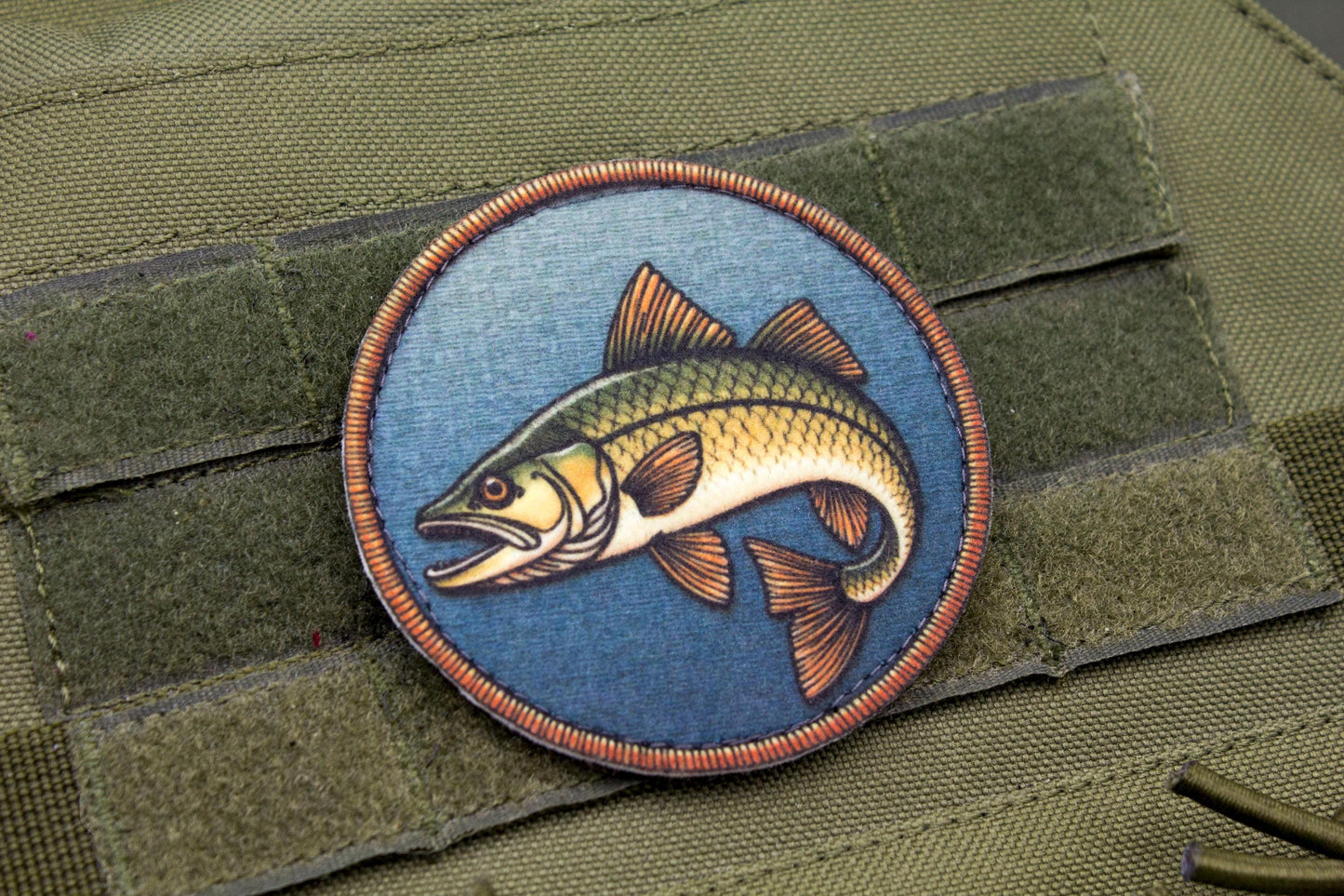 Pike fishing hook and loop morale patch