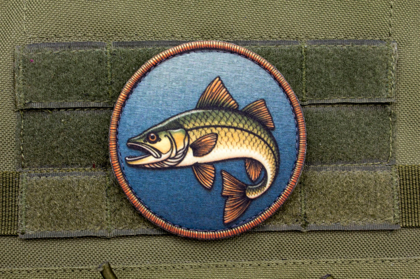 Pike fishing hook and loop morale patch
