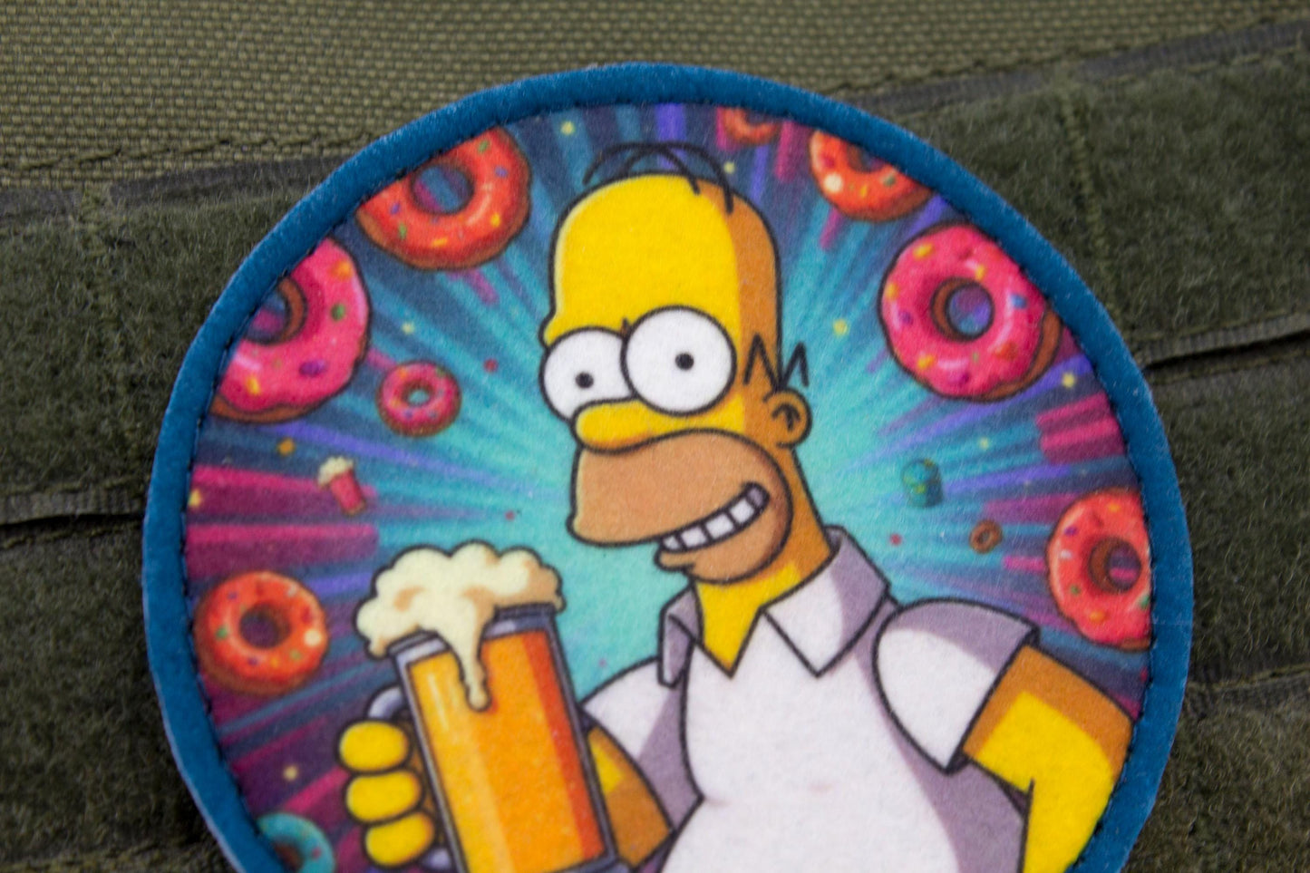 Homer Simpson with beer and donuts hook and loop morale patch