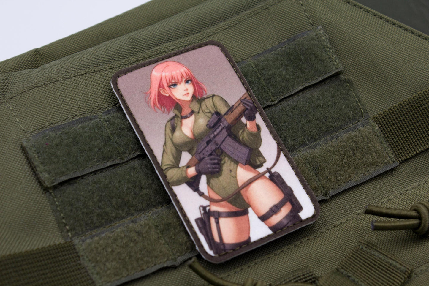 Sexy girl with pink hair military hook and loop anime patch
