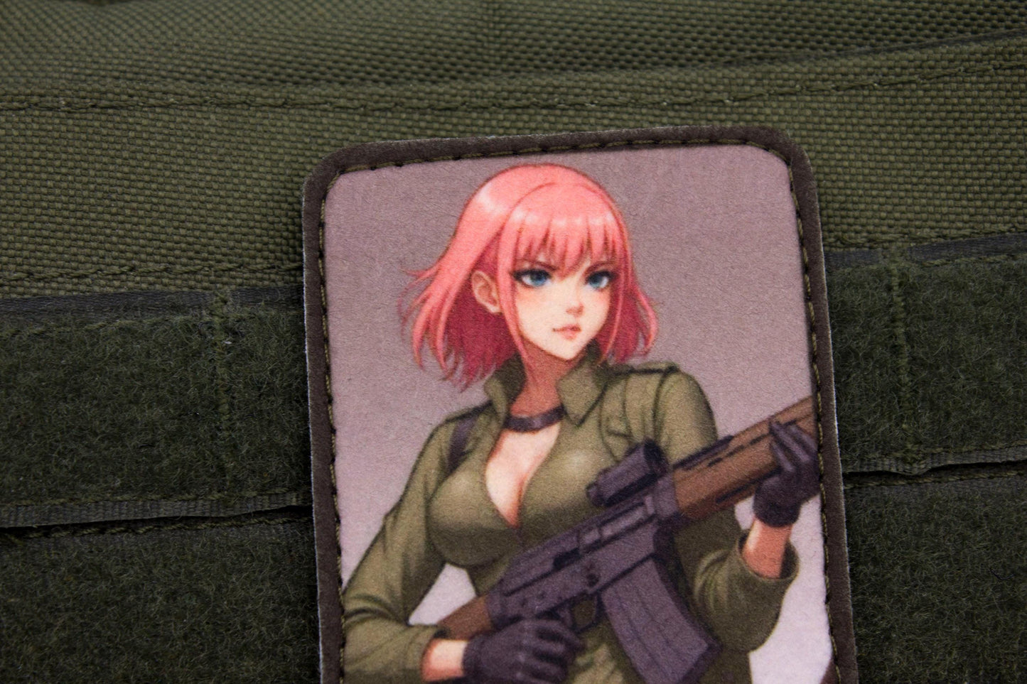 Sexy girl with pink hair military hook and loop anime patch