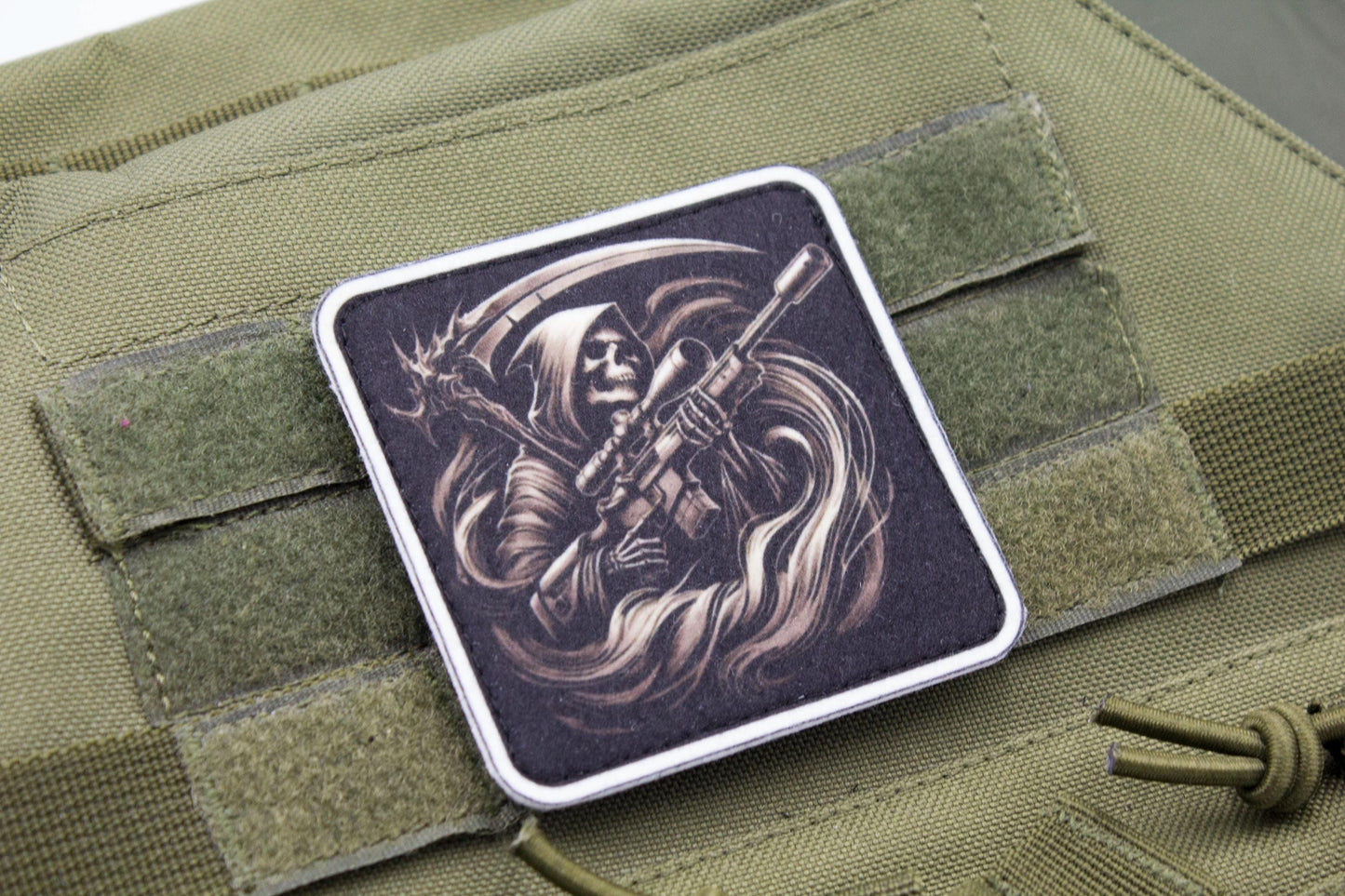 Death with a sniper rifle hook and loop morale patch