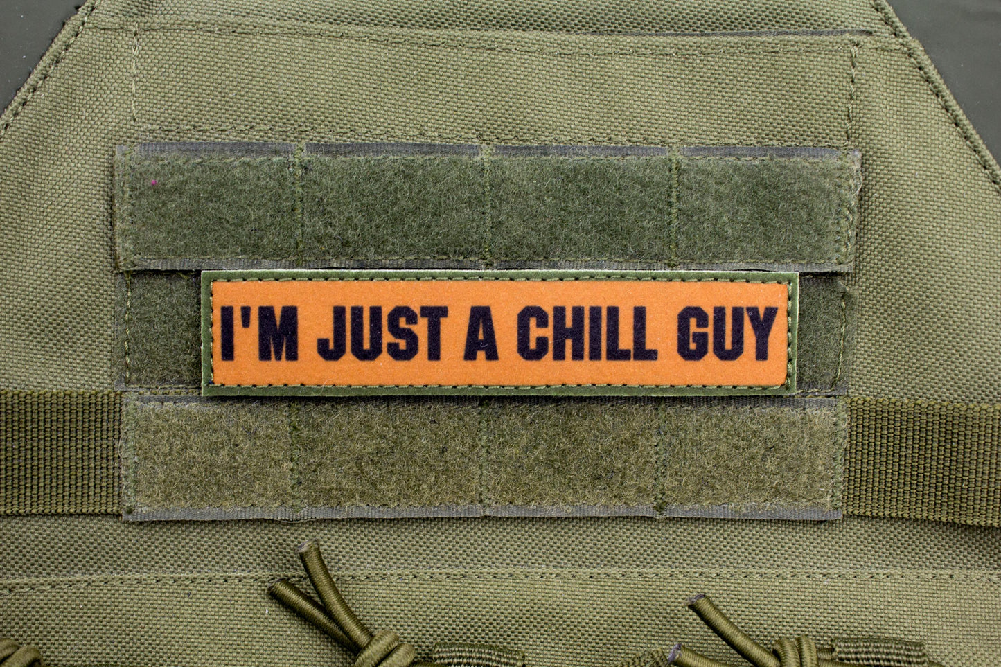 Chill Guy meme brown stripe hook and loop morale patch