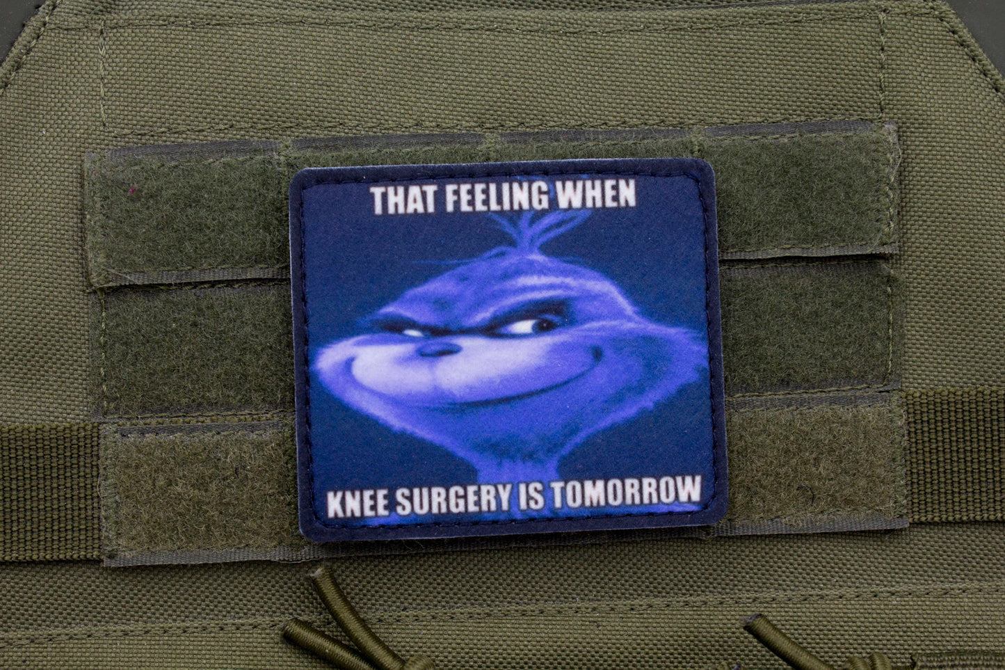 Knee surgery Grinch meme hook and loop morale patch