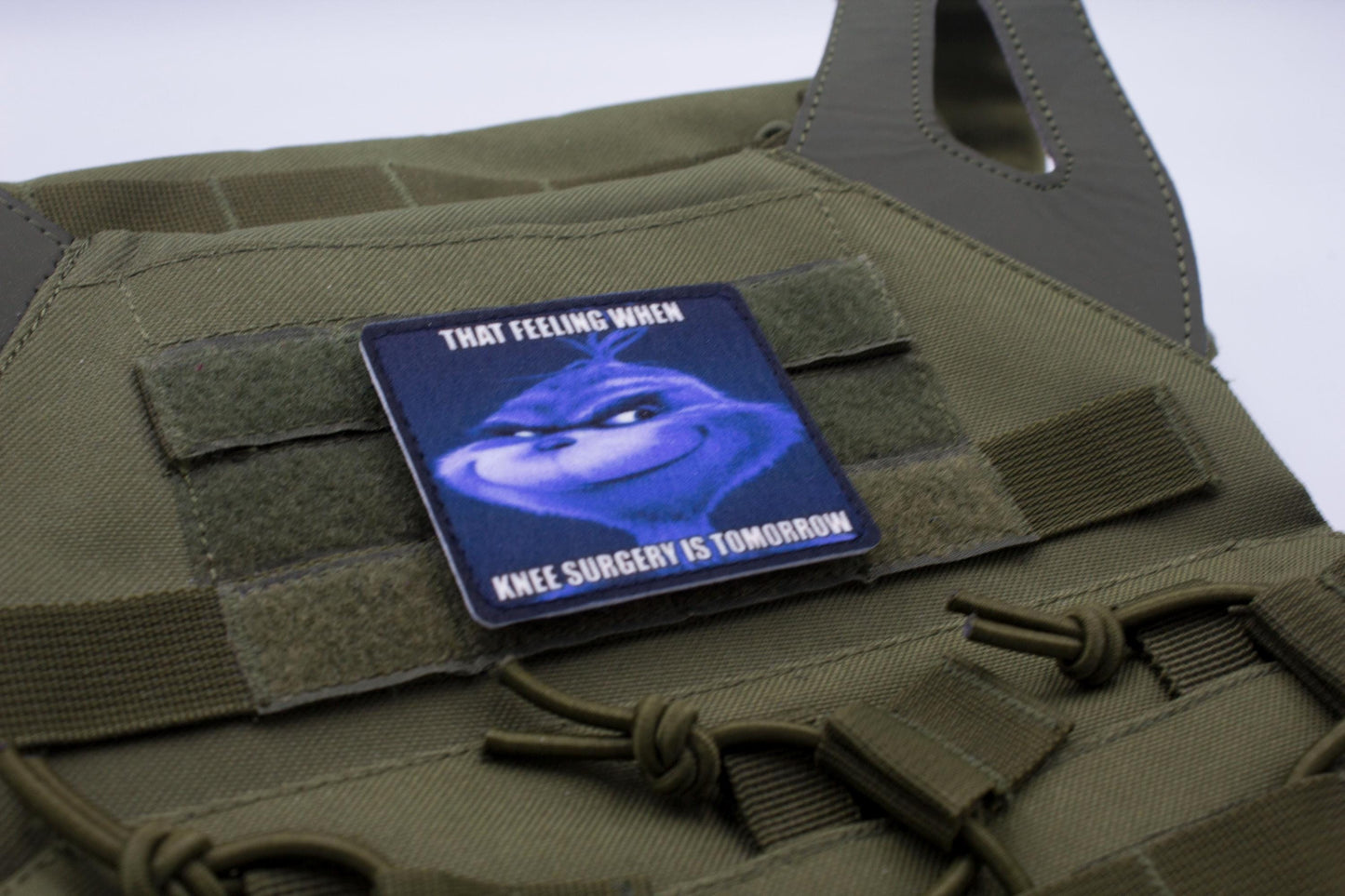 Knee surgery Grinch meme hook and loop morale patch