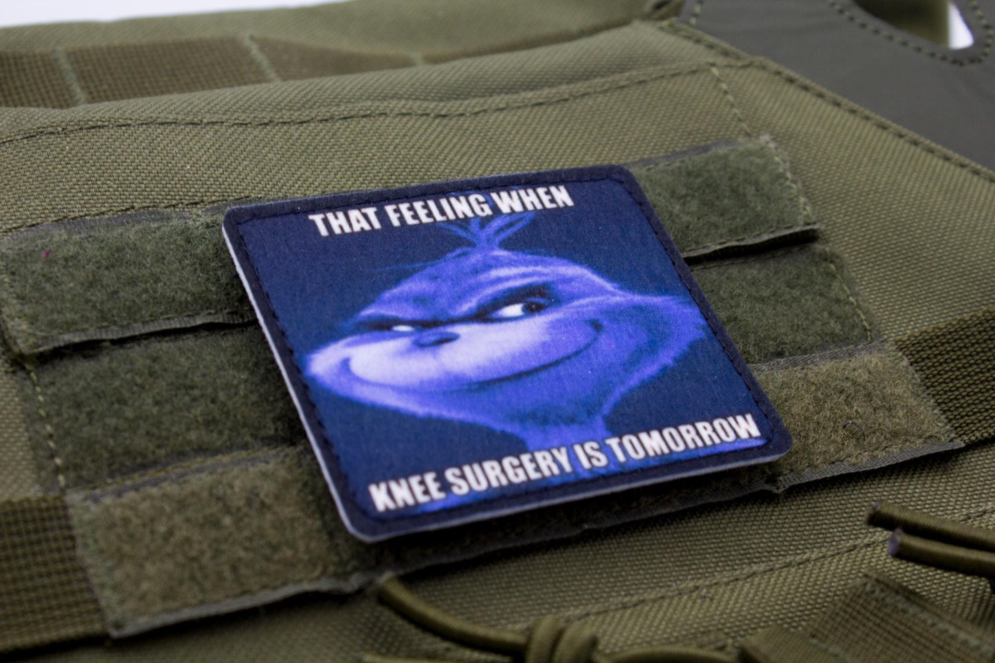 Knee surgery Grinch meme hook and loop morale patch