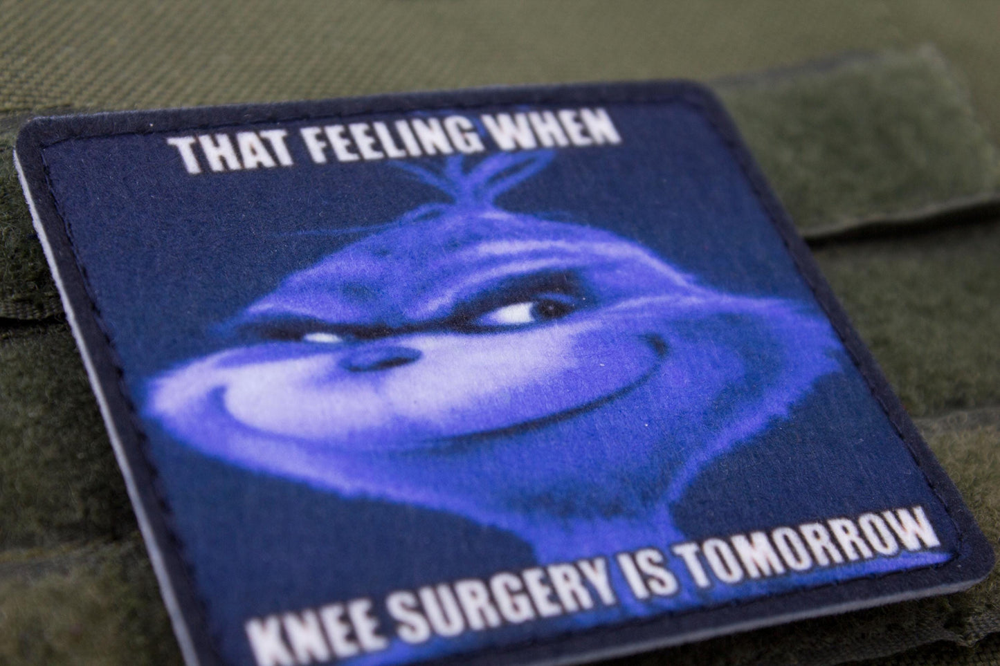 Knee surgery Grinch meme hook and loop morale patch