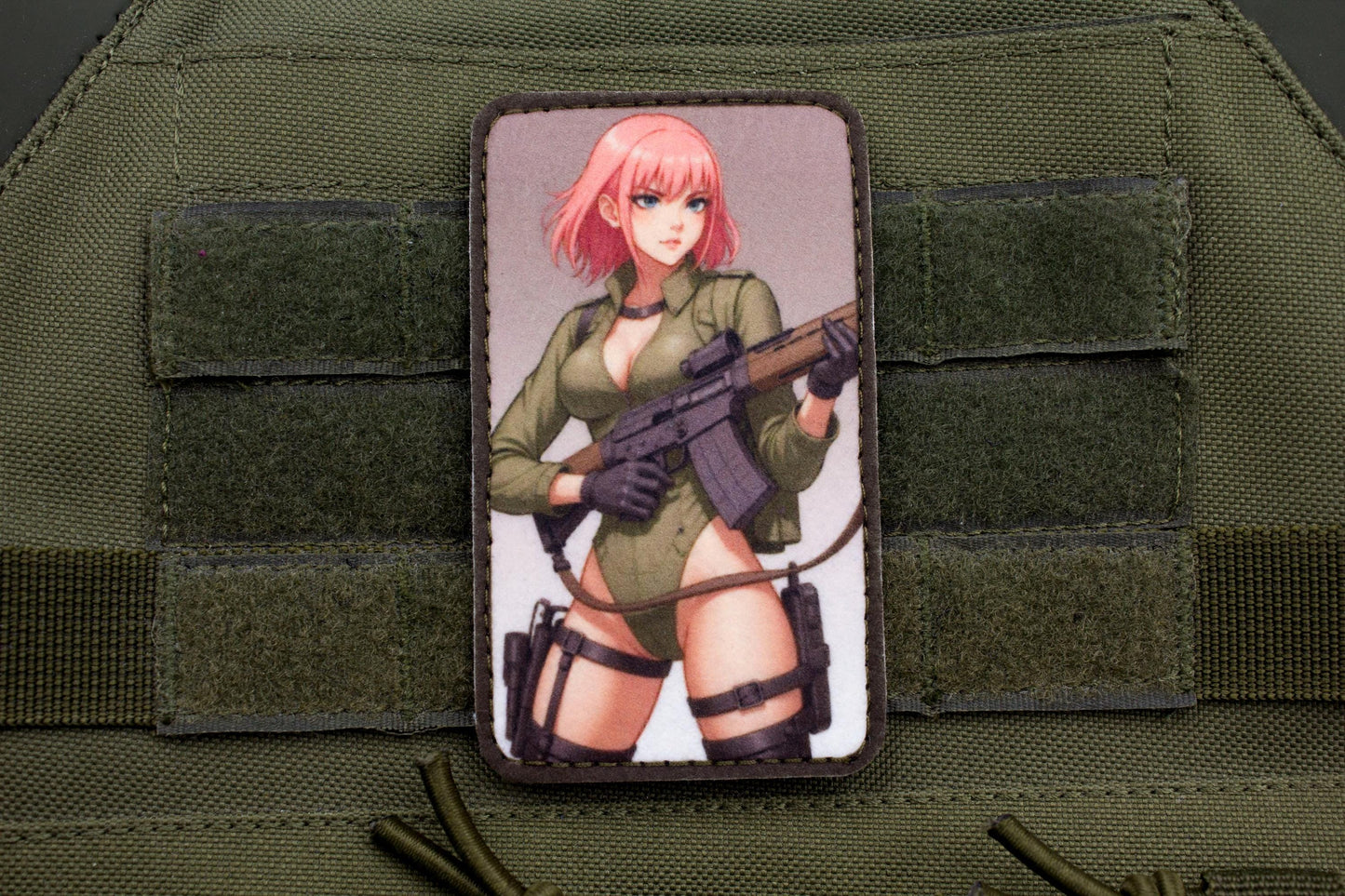 Sexy girl with pink hair military hook and loop anime patch