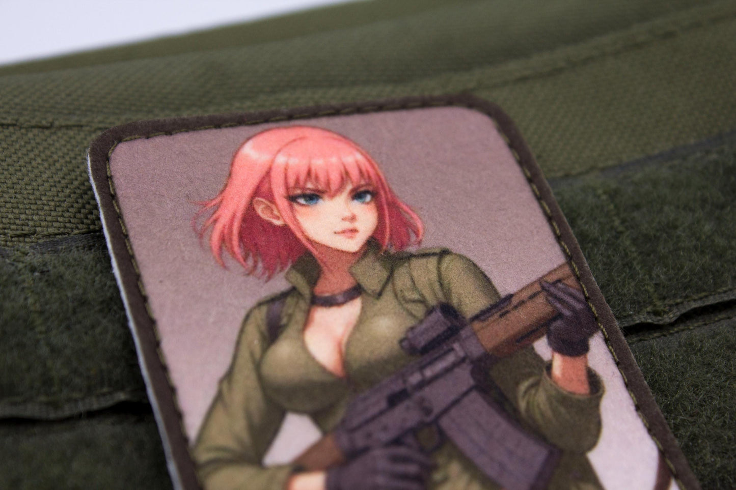 Sexy girl with pink hair military hook and loop anime patch