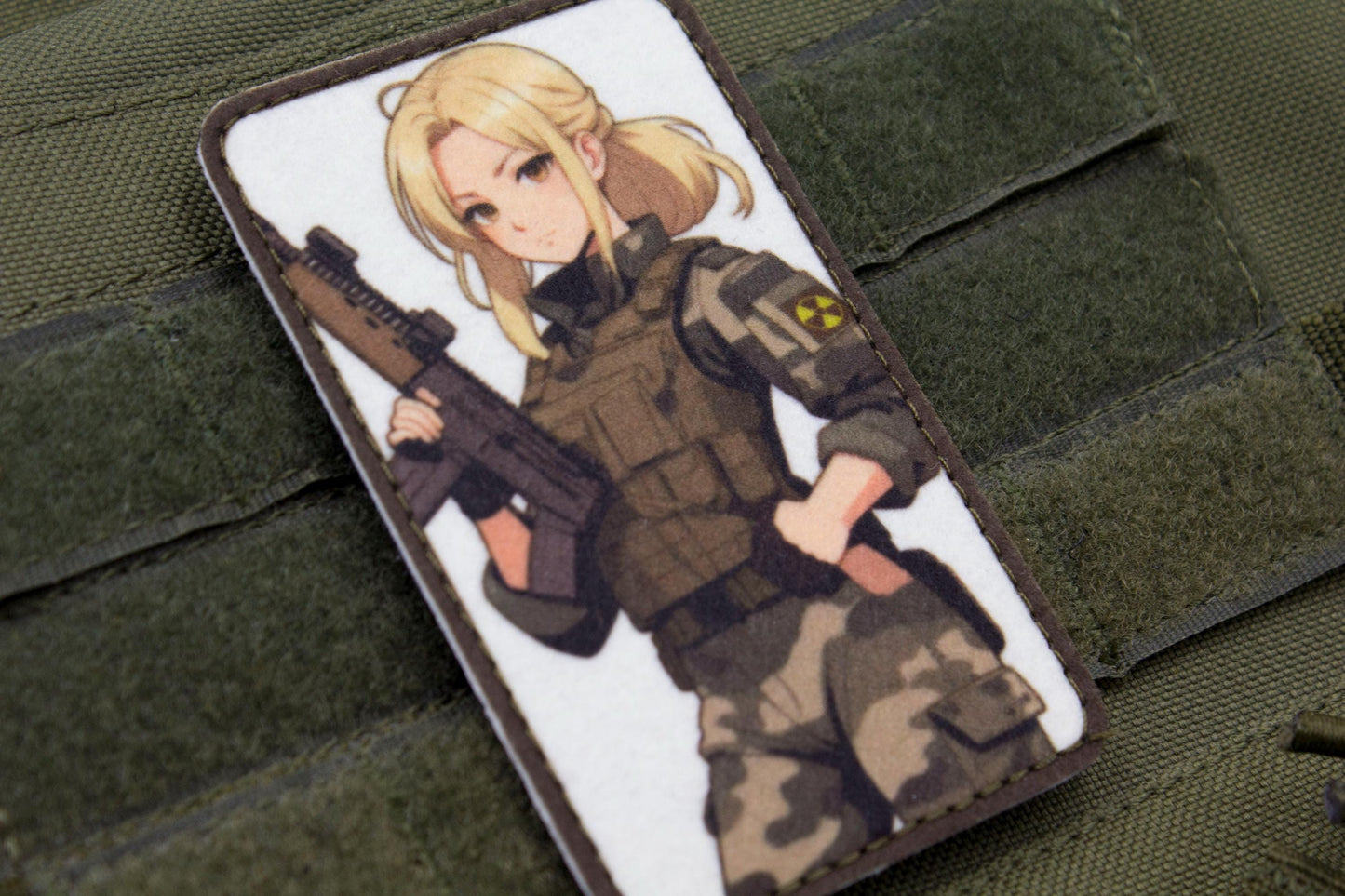 Blonde girl military hook and loop anime patch