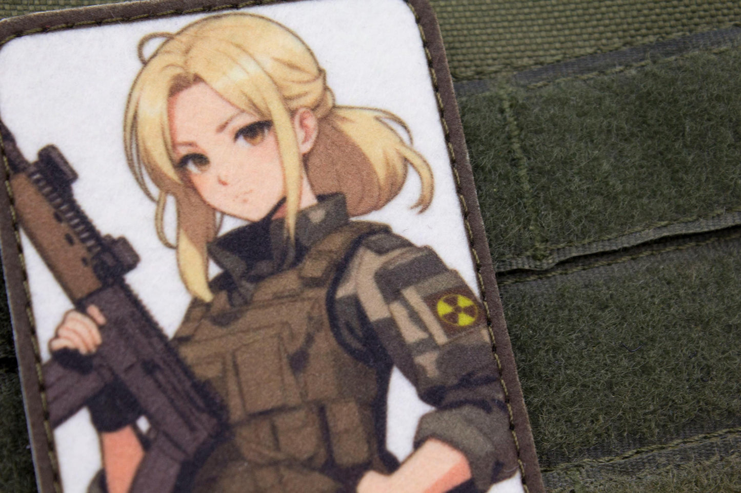 Blonde girl military hook and loop anime patch