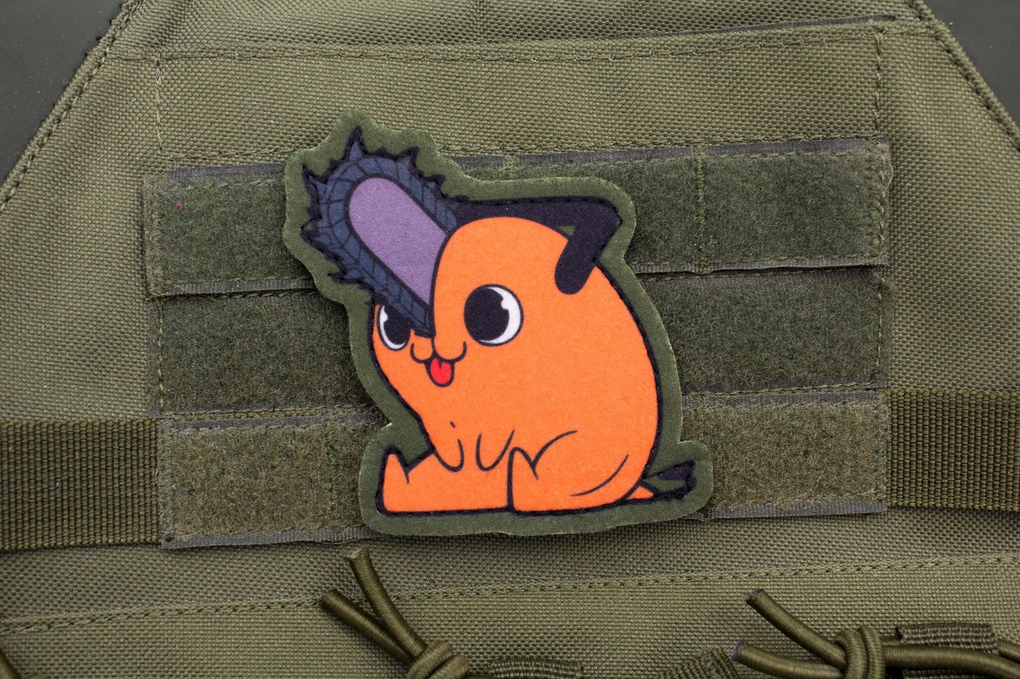 Pochita Chainsaw Man hook and loop anime patch GREEN