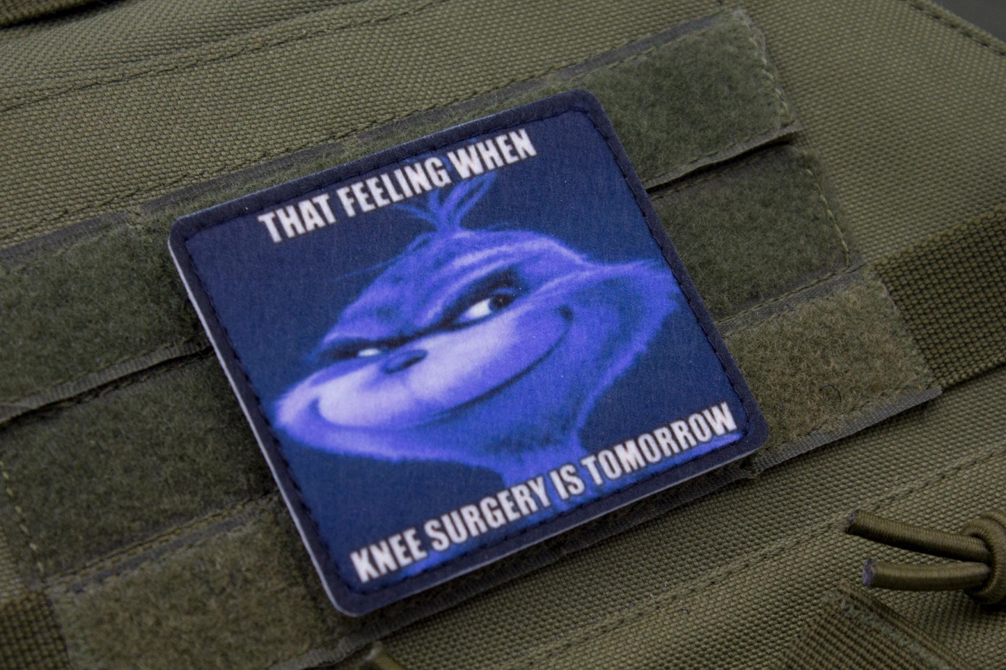 Knee surgery Grinch meme hook and loop morale patch