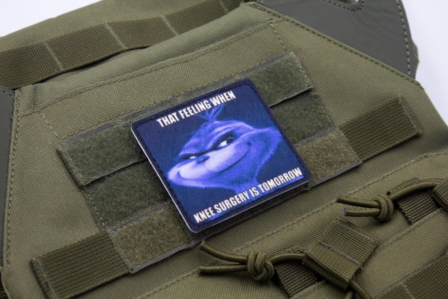 Knee surgery Grinch meme hook and loop morale patch