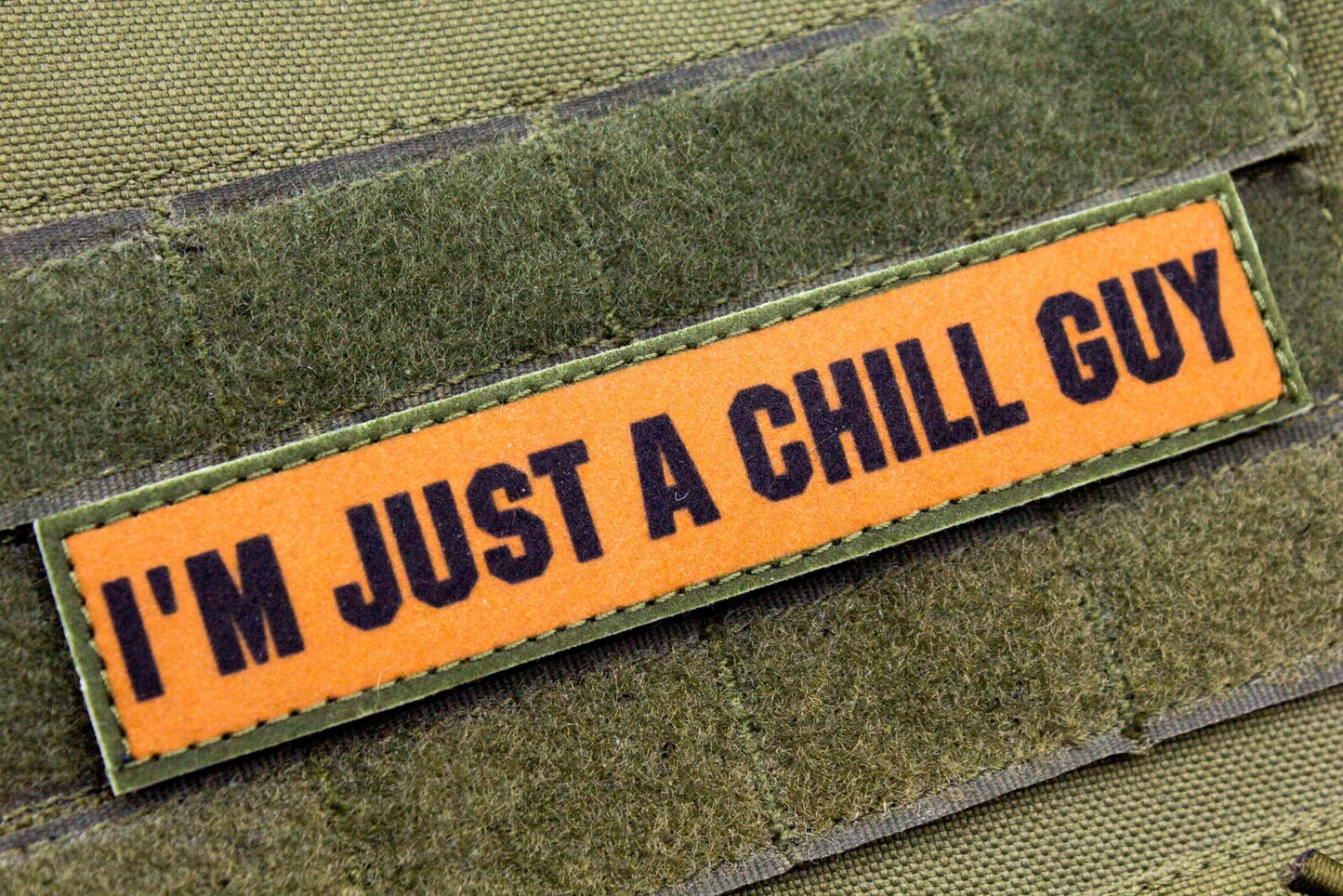 Chill Guy meme brown stripe hook and loop morale patch