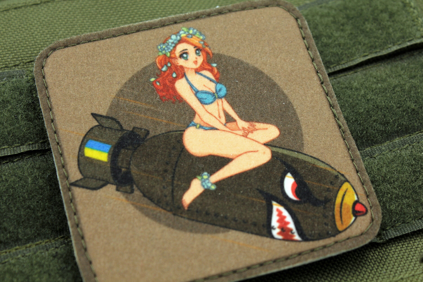 Pin up anime girl on bomb military hook and loop patch