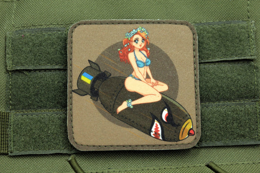 Pin up anime girl on bomb military hook and loop patch