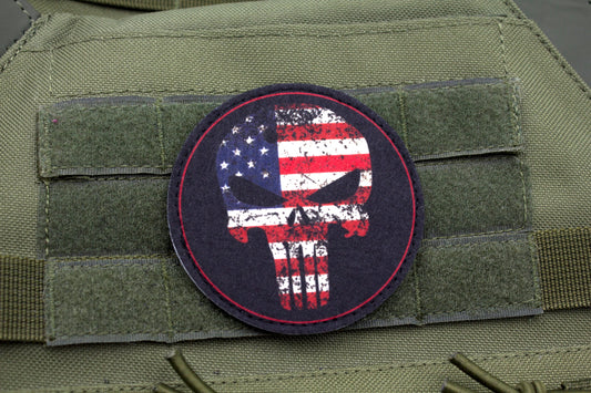 America flag Skull hook and loop morale patch