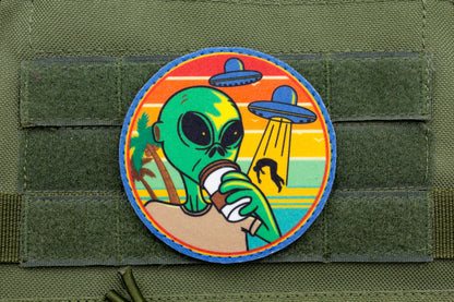 Alien with coffee UFO hook and loop morale space patch