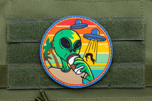 Alien with coffee UFO hook and loop morale space patch