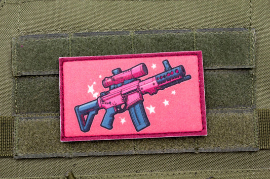 Barbie style pink gun hook and loop morale patch