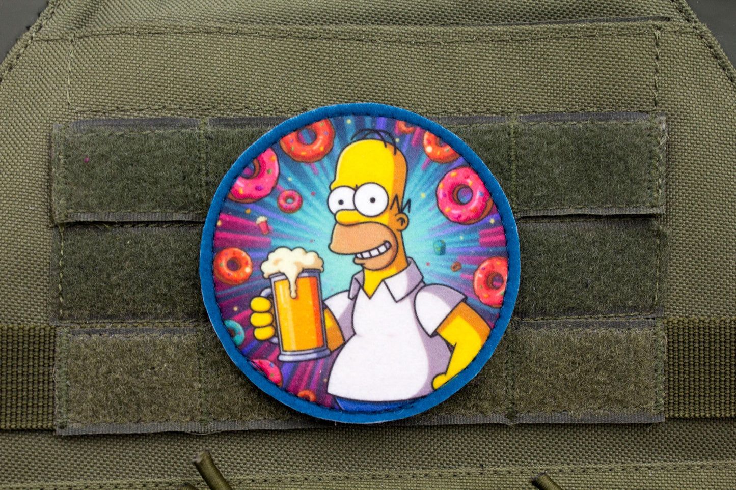 Homer Simpson with beer and donuts hook and loop morale patch