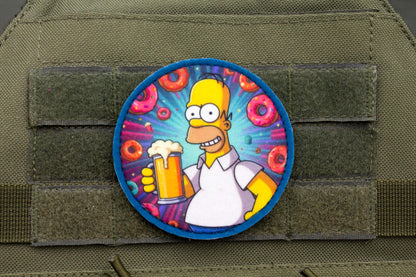 Homer Simpson with beer and donuts hook and loop morale patch